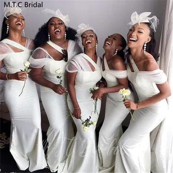 Balta Undinė Afrikos Bridesmaid Dresses Naujo Dizaino Ilgas Tarnaitė Garbės Suknelė Plius Dydis Juoda Merginos Prom Vestuves Suknelė Pigiai