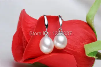Mielas viena pora natūralių AAA+ 8-10mm white pearl 925s auskarai papuošalai