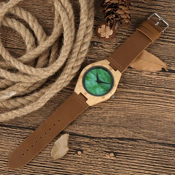Naujausias Ultra-šviesaus Medžio Žiūrėti Vyrų Unikalus Marbal Žalia Veidas Dial Kvarcinis Analoginis Žiūrėti Oda Sumedėjusių Žiūrėti Laikrodis Vyras Reloj Hombre