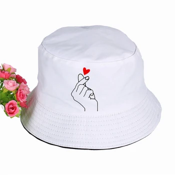 Pirštu Širdies Spausdinti Kibirą Skrybėlės Vasaros pop harajuku Moterys Vyrai žvejys skrybėlę Lauko skėtį nuo saulės bžūp žvejybos hat