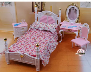 Originali baldai, miegamojo barbie princesė lova lėlės priedai 1/6 bjd doll house mini odininkas spintoje nustatyti vaiko žaislas dovana