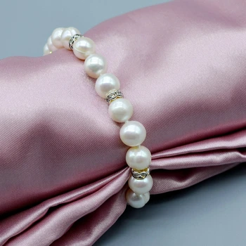 Klasikinis perlų apyrankę, 8-9mm natūralių gėlavandenių perlų, blizga cirkonis, ponios apyrankė