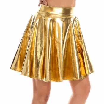 Moterų Sijonai PVC Oda Aukštis Juosmens Užsiliepsnojo Klostuotas Mini Sijonai vakarėlis Etape Šokių Clubwear Moterų-line Sijonas S M L XL