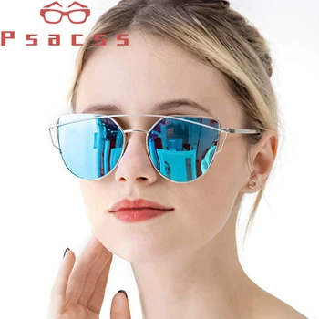 Psacss Cat Eye Akiniai nuo saulės Moterims 2019 Prekės Dizaineris Saulės Akiniai Derliaus Metalo Atspindintis Sunglass Moterų Oculos De Sol Gafas UV