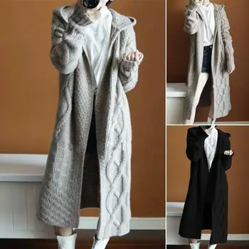Žiemos Elegantiškas Žiemos Paltai Laisvi megztiniai Megztinis Džemperis su Gobtuvu Extra Soft High-end Megztinis Mezgimo Paltai moterims Paltas