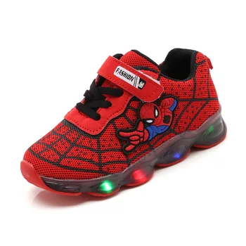 Rudenį Animacinių Filmų Spiderman Vaikai Šviesos Batai Berniukams, Mergaitėms, Vaikams, Žėrintis Sneaker Led Batų Tinklelio Su Šviesos Chaussure Enfant