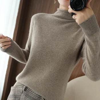 Garbanoti golfo džemperis moterims kietas megzti žiemos gamtos 100wool megztinis visas rankoves atsitiktinis moteriška trumpa striukė